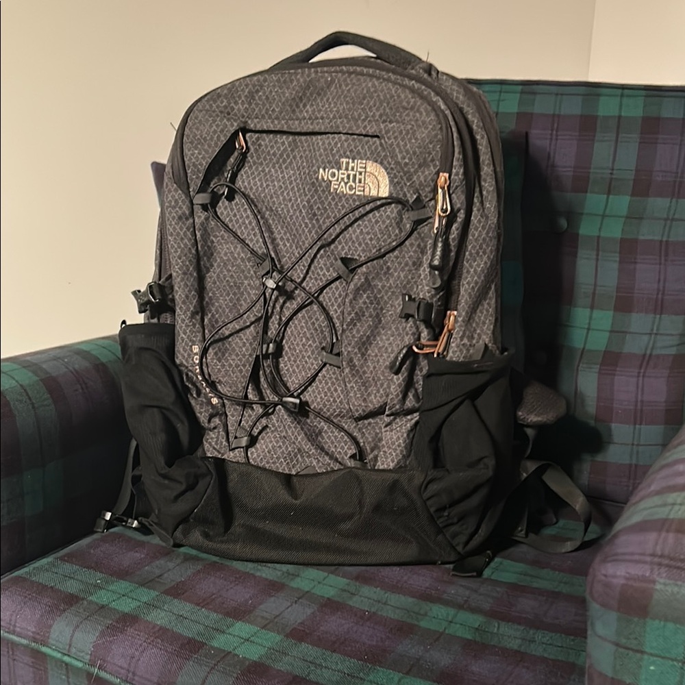 The North Face Gray and Black Backpack with Bungee Cord